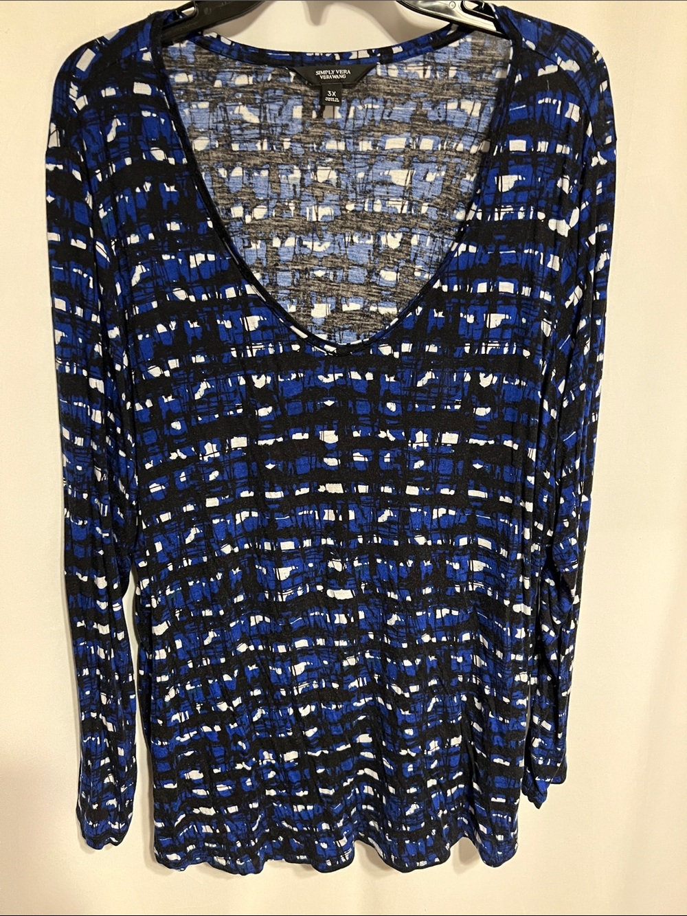 Vera Wang Blue Black White Long Sleeve Tee